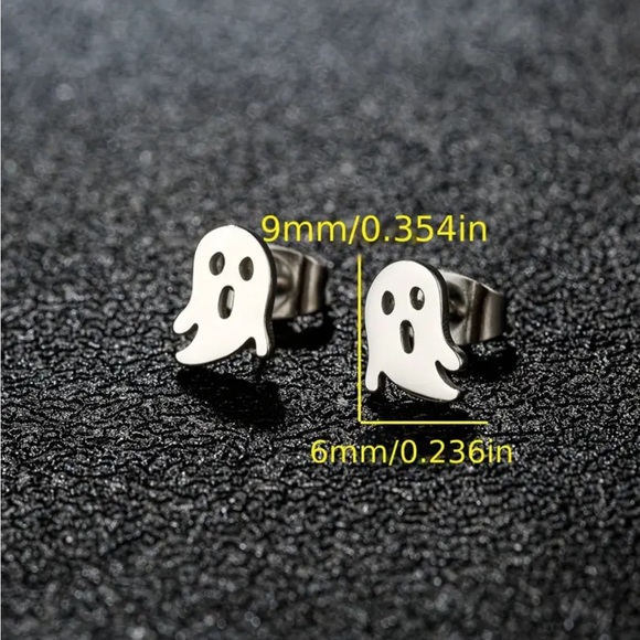 Gold Stainless Steel Ghost Earrings - Picture 2 of 2